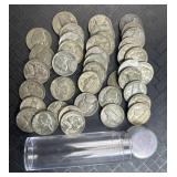 Roll of (40) Silver War Nickels, WWII Era 35%