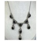 925 Silver Vintage Dangling Black Tourmaline Neckl