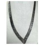 925 Silver Vintage Taxco Woven Chevron V Necklace