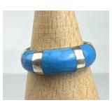 925 Silver Bright Blue Inline Turquoise Band Ring