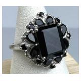 925 Silver Shiny Black Tourmaline Cocktail Ring