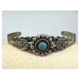Non-Silver Genuine Turquoise Detailed Cuff Bracele