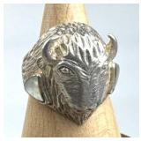 925 Silver Vtg Buffalo Head w/ Mother of Pearl Rin
