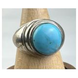 925 Silver Round Blue Turquoise Ring