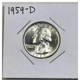 1959-D Washington Silver Quarter, US 90% BU