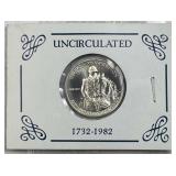 1982 Unc. Silver Washington Commem. Half 90%