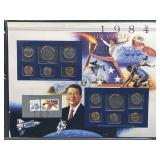 1984-P&D Uncirc. Coin Set Page w/ Stamps