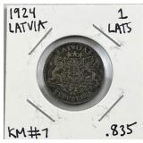 1924 Silver Latvia 1 Lats Coin .835 Purity