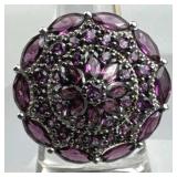 925 Silver Stunning Garnet Circular Cluster Ring