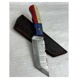 Damascus Steel TX Fixed Blade Knife w/ Sheath