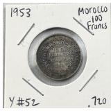 1953 Morocco Silver 100 Francs Coin .720 Pure