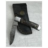 Damascus Steel Folding Blade Knife w/ Sheath