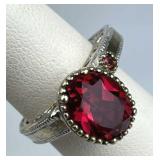 925 Silver Offset Red Spinel & Ruby Accent Ring