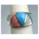 925 Silver Multi-Gemstone Inlay Band Ring