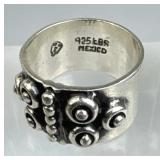 925 Silver Vtg Mexico Oxidized Beaded Band Ring