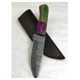 Damascus Steel Fixed Blade Knife w/ Sheath