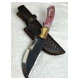 Lg Handmade Steel Fixed Blade Knife w/ Sheath