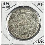 1929-34 Silver Morocco 10 Francs Coin .680