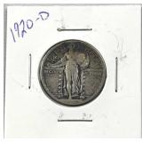 1920-D Standing Liberty Silver Quarter, US 90%