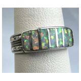 Sterling Silver Native Fire Opal Rope Accent Ring