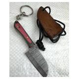 Damascus Steel Fixed Blade Mini Knife w/ Sheath
