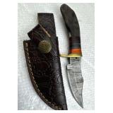 Damascus Steel Fixed Blade Knife w/ Sheath