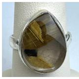 925 Silver Teardrop Golden Rutile Quartz Ring