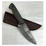 Damascus Steel Fixed Blade Knife w/ Sheath