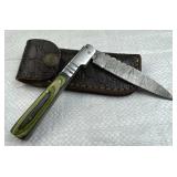 Damascus Steel FoldingBlade Knife w/ Sheath