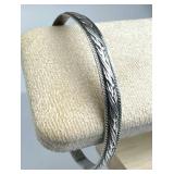 925 Silver Vtg Vine Motif Rope Edge Bangle, Coro