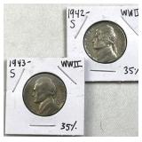 (2) 1943-S Silver War Nickels, US 35% WWII Era