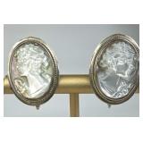 925 Silver Vintage Mother Of Pearl Cameo Earrings