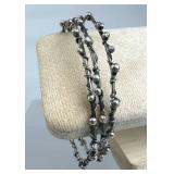 925 Silver Artisan Made 3 Wire & Bead Bangle Brace