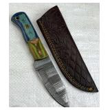Damascus Steel Fixed Blade Knife w/ Sheath