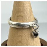 925 Silver Petite Dangling Heart Band Ring