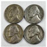 (4) 1942-45 WWII Era Silver War Nickels, 35%