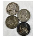 (4) 1942-45 WWII Era Silver War Nickels, 35%
