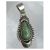 925 Silver Vtg Navajo Teardrop Turquoise Pendant