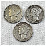 1937-P-D-S Mercury Silver Dimes, US 90%