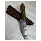Damascus Steel Fixed Blade Knife w/ Sheath