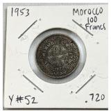 1953 Morocco Silver 100 Francs Coin .720