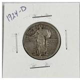 1924-D Standing Liberty Silver Quarter, US 90%