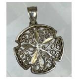 925 Silver Vtg Filigree Sand Dollar Charm/Pendant