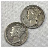 1934 & 1935 Mercury Silver Dimes, US 90%