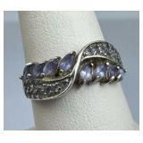 925 Silver Marquise Amethyst Quartz Accent Ring