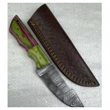 Damascus Steel Fixed Blade Knife w/ Sheath