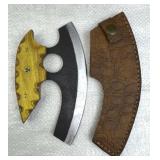 Handmade Steel Fixed Ulu Blade Knife w/ Sheath