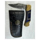 Damascus Steel Folding Blade Knife w/ Sheath