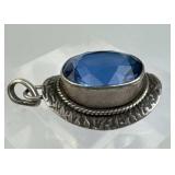 925 Silver Large Faceted Blue Spinel Pendant