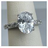 925 Silver Oval-Cut White Quartz Pave Band Ring